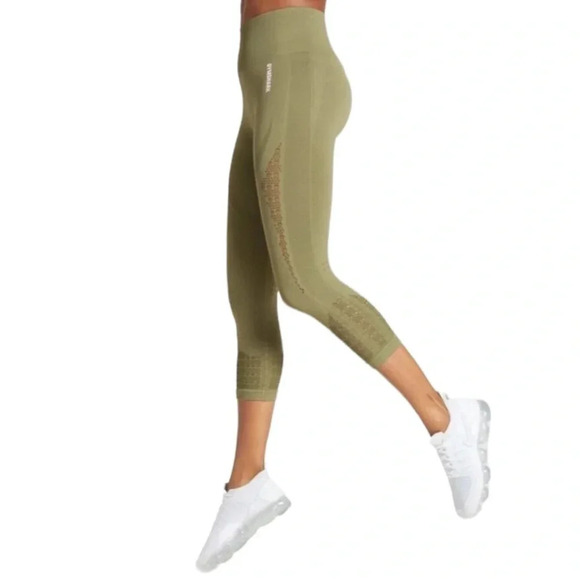 GYMSHARK Energy Seamless Cropped Green Mesh Panel Athletic Workout Gym Leggings - Picture 8 of 10